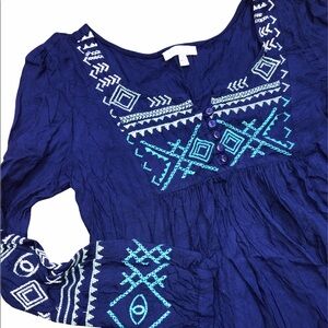 Patrons of Peace small blue boho embroidered top